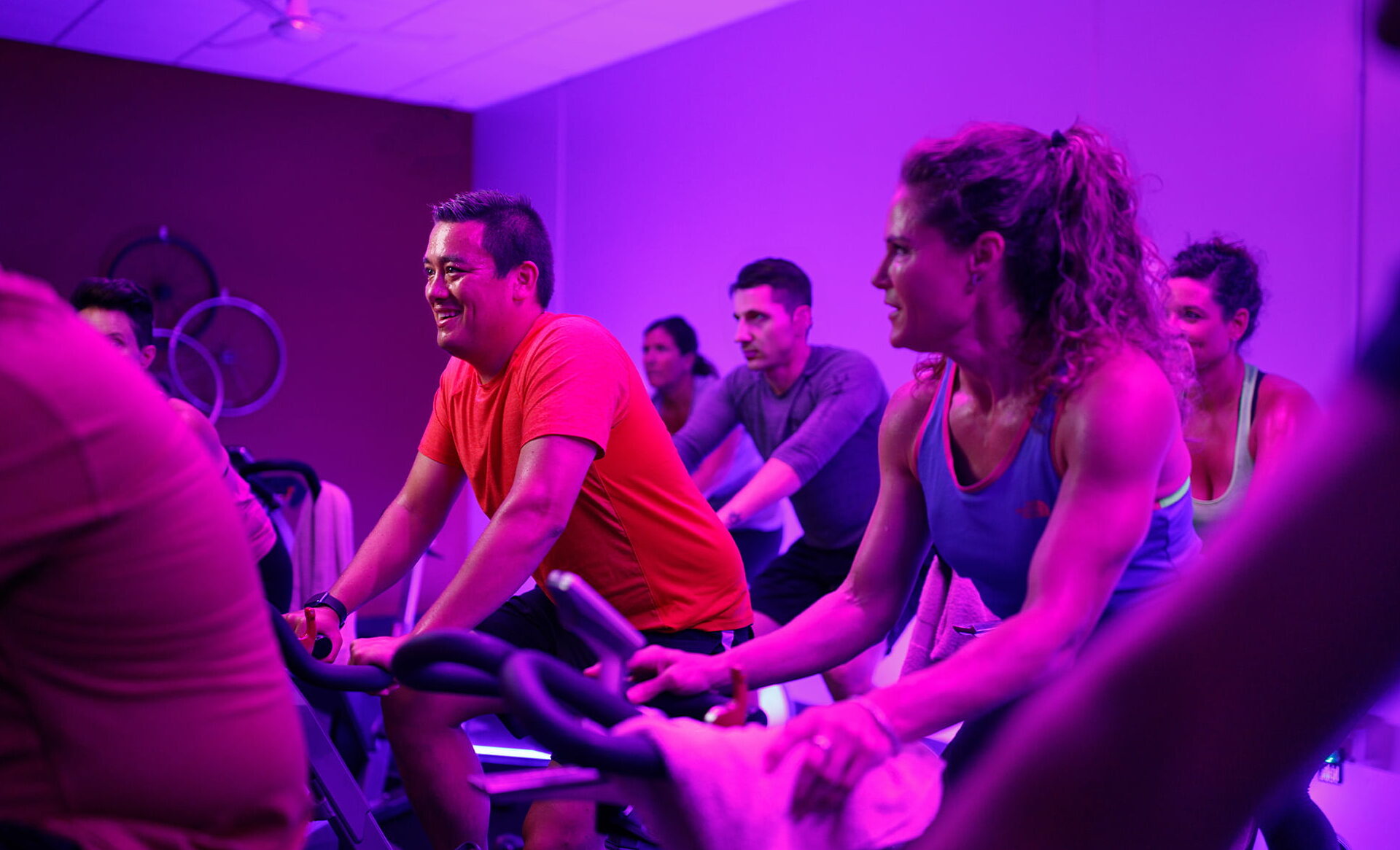 Women stretch in fitness center