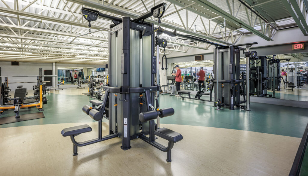 Lower Weight Room at WAC Lake Country free weights benches cables weight machines lifting