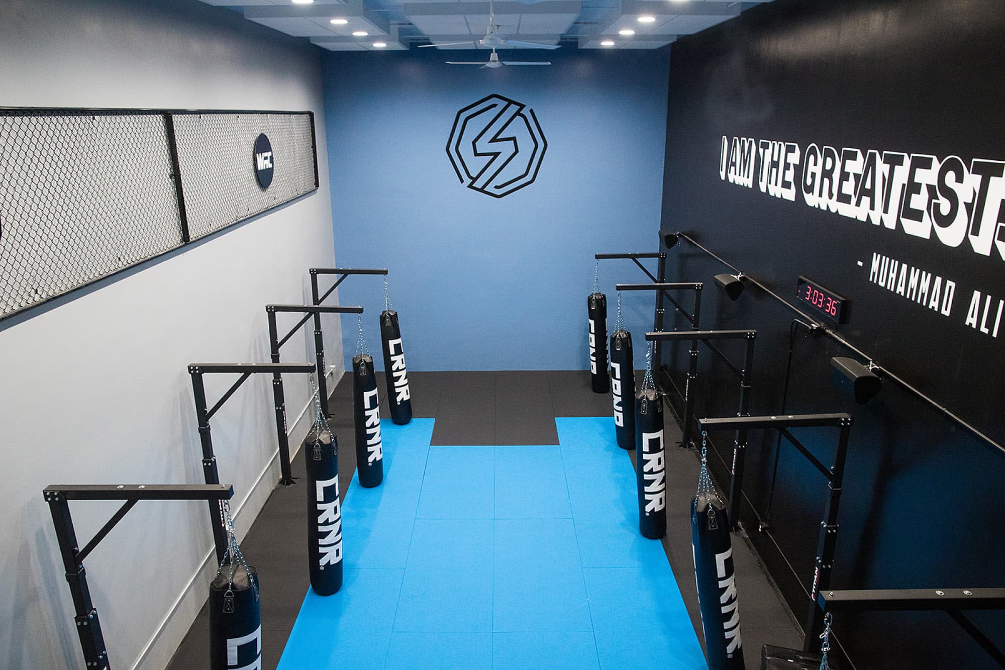 racquetball court remodeled into kickboxing studio