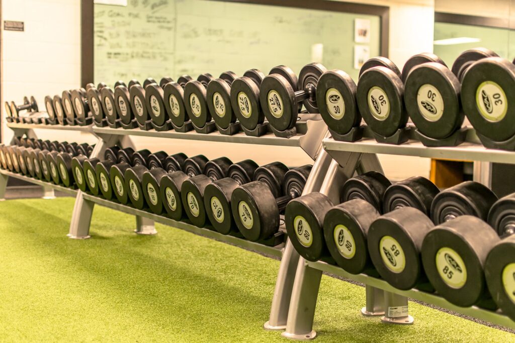 Large rack of free weights